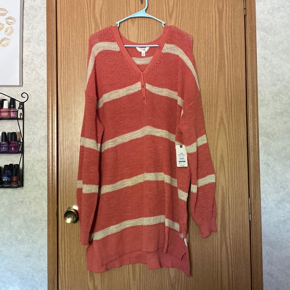 NWT Terra & Sky Tunic Henley Striped Sweater -1X 16W-18W